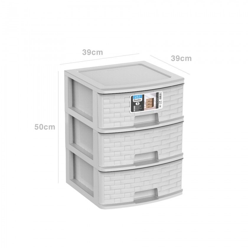 Caixa Organizadora Bamboo 3 Gavetas Cinzento Claro 39X39X50cm