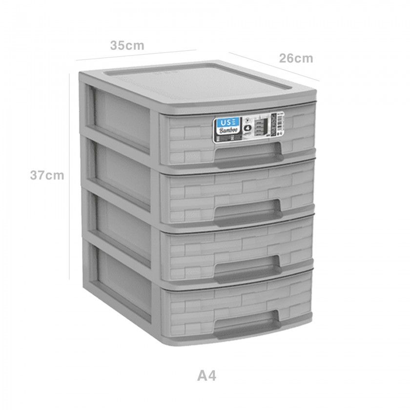 Caixa Organizadora Bamboo A4 4 Gavetas 35X26X28cm Caixa Organizadora Bamboo A4 4 Gavetas 35X26X28cm