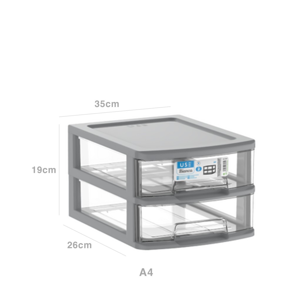 Caixa Organizadora Bianca A4 2 Gavetas Antracite 35X26X19cm
