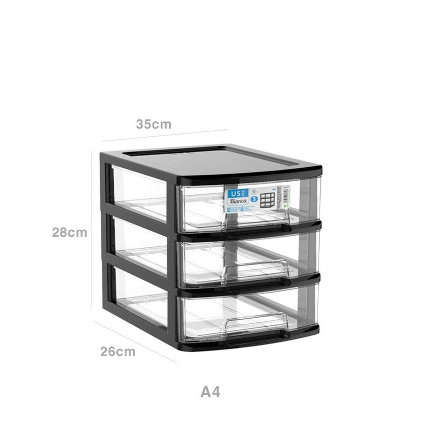 Caixa Organizadora Bianca A4 3 Gavetas 35X26X28cm Caixa Organizadora Bianca A4 3 Gavetas 35X26X28cm