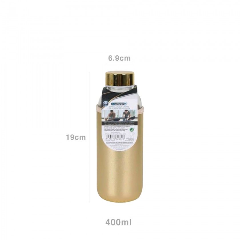Garrafa Água Vidro com Capa Metalizada 400ml 6.9X19cm Garrafa Água Vidro com Capa Metalizada 400ml 6.9X19cm