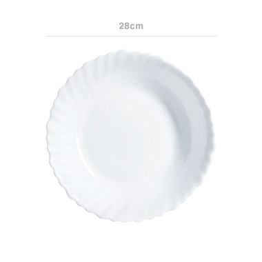 Travessa Vidro Opaco Feston Redonda Funda Branca 28cm
