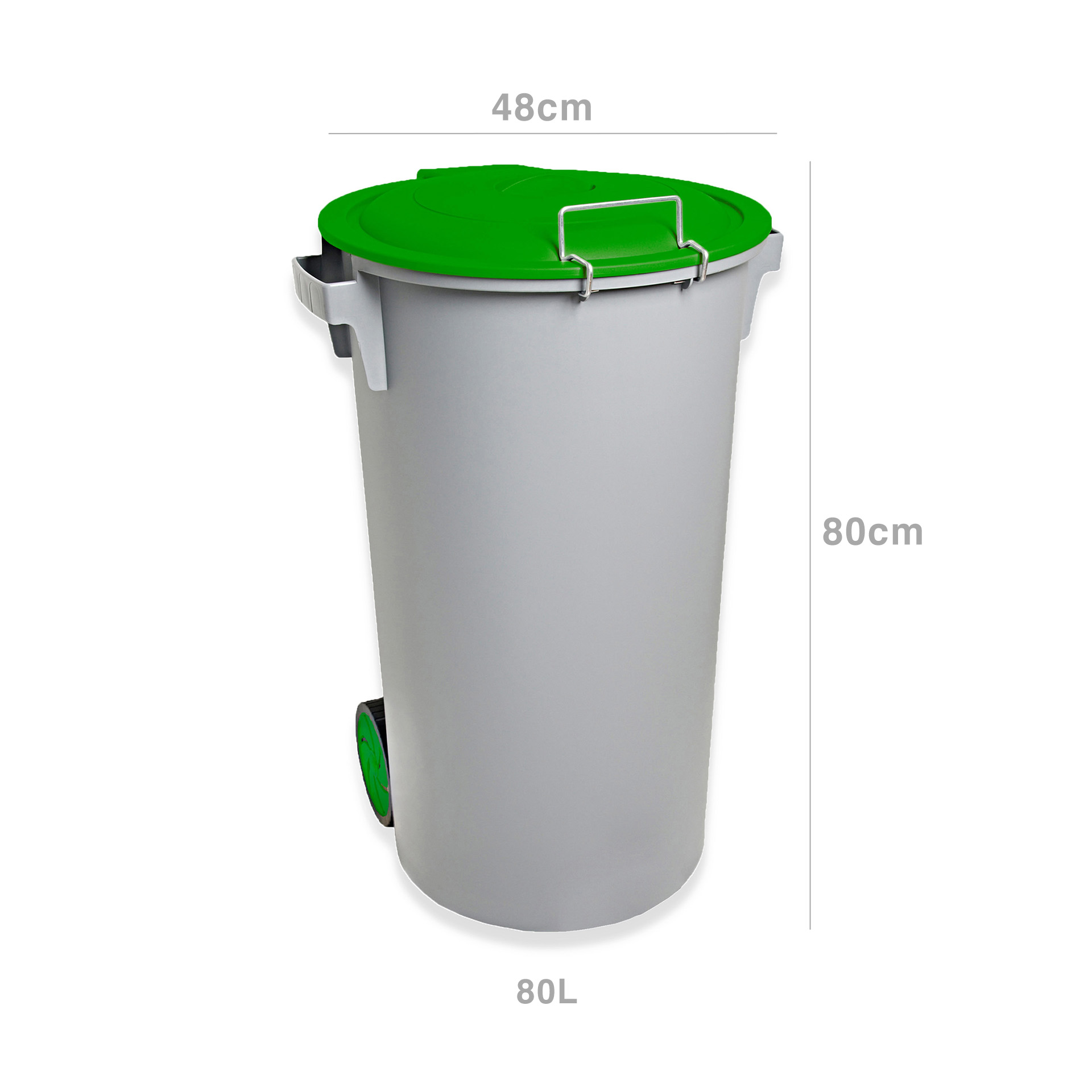 Contentor Eco Cinzento com Rodas e Tampa Verde 48X50X80cm 80l 48X50X80cm