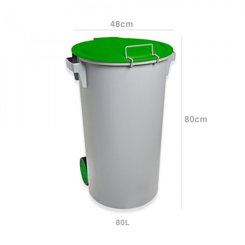 Contentor Eco Cinzento com Rodas e Tampa Verde 48X50X80cm 80l 48X50X80cm Contentor Eco Cinzento com Rodas e Tampa Verde 48X50X80cm 80l 48X50X80cm