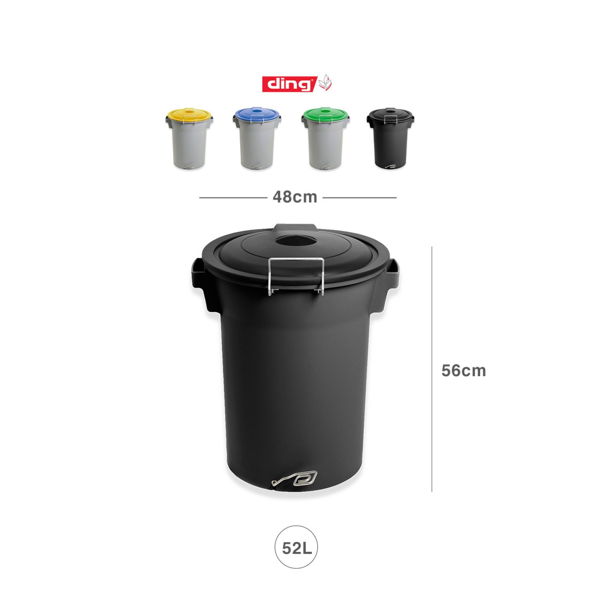 Contentor Lixo com Pedal e Tampa Preto 52l 48X50X56cm