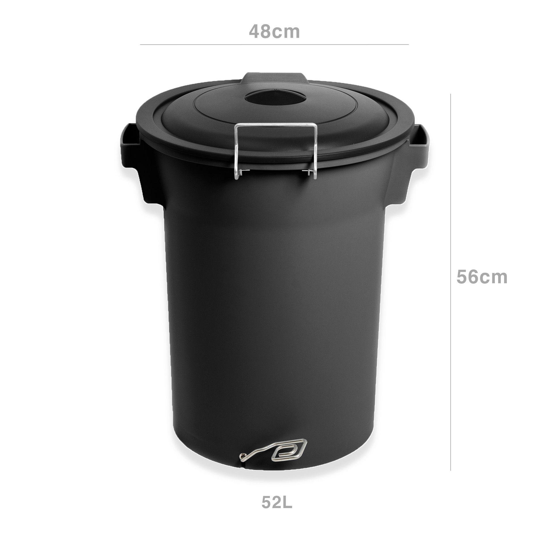 Contentor Lixo com Pedal e Tampa Preto 52l 48X50X56cm
