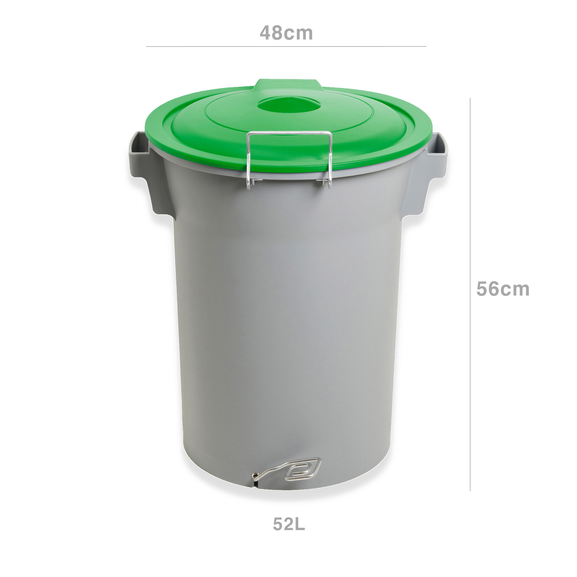 Contentor Lixo Cinzento com Pedal e Tampa Verde 52l 48X50X56cm