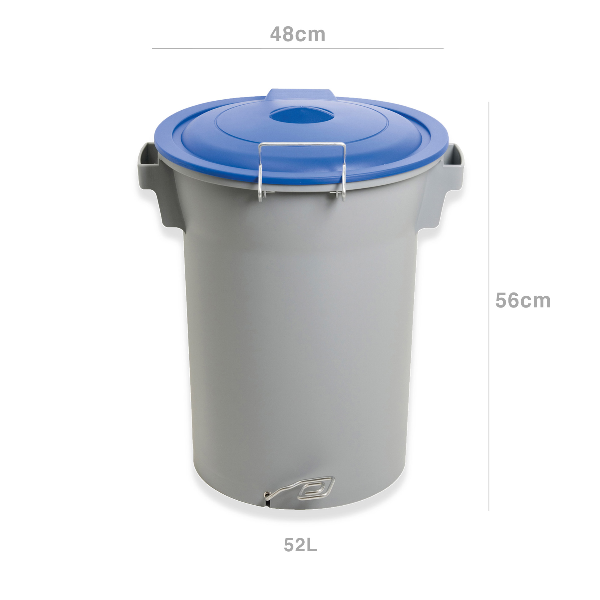 Contentor Lixo Cinzento com Pedal e Tampa Azul 52l 48X50X56cm