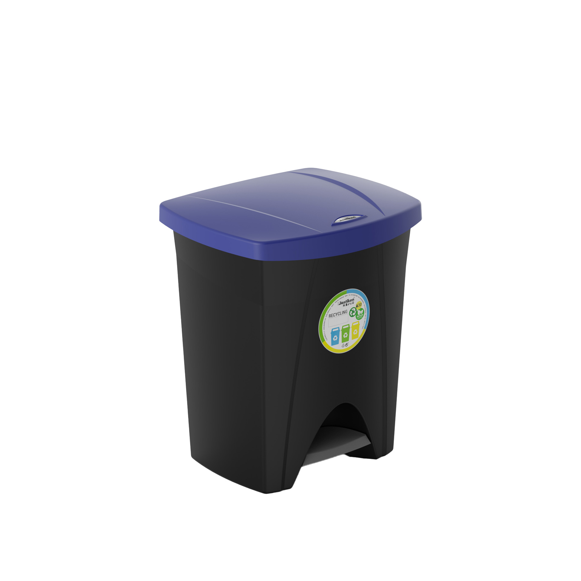 Balde Lixo com Pedal Plástico Retangular Preto / Azul 25l 31X33X41cm