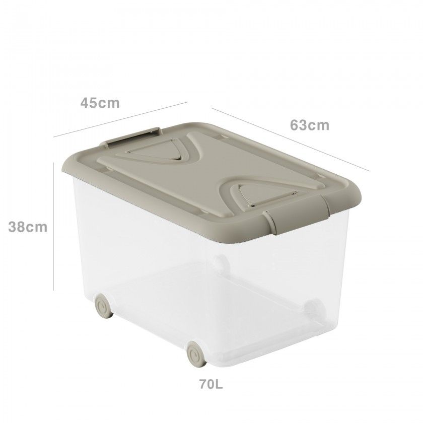 Caixa Arrumos Plstica com Rodas Tampa Bege 70l 63X45X38cm