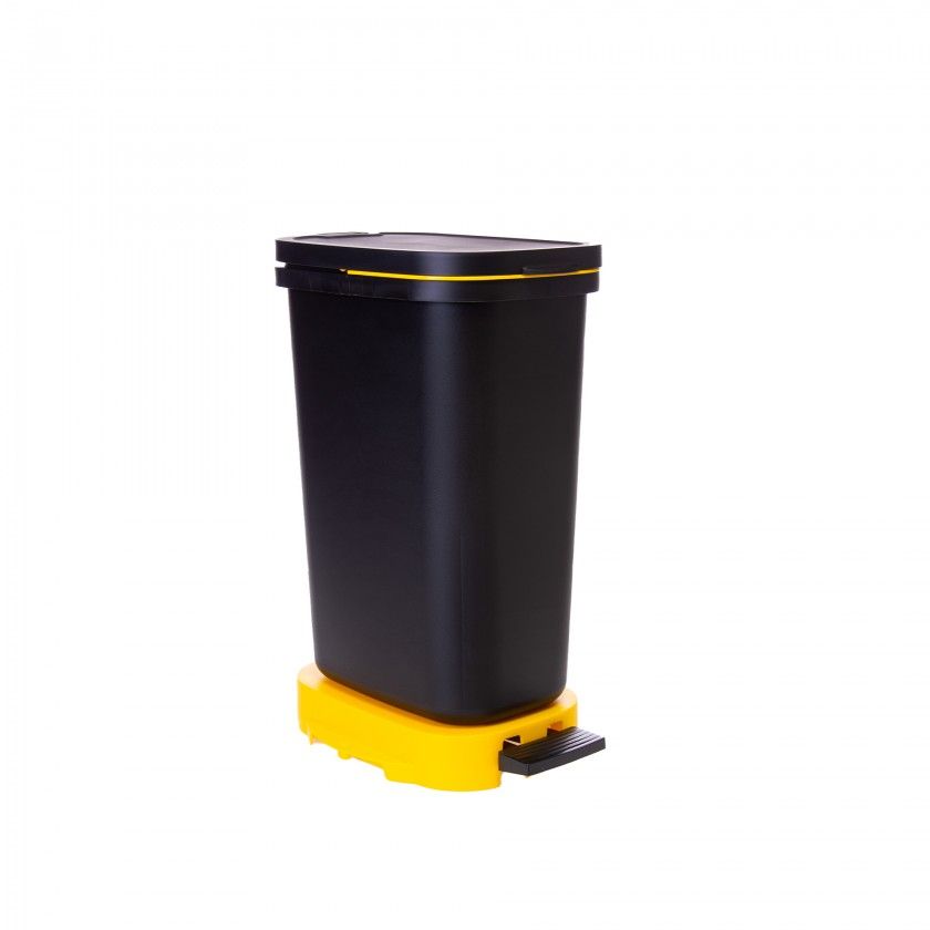 Balde Lixo Eco Preto com Base / Aro Amarelo 20l 36X25.5X50cm