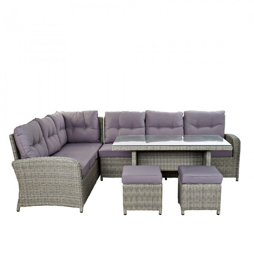 Conjunto 2 Sofs Rattan + 2 Bancos + Mesa Central 267X204X90cm