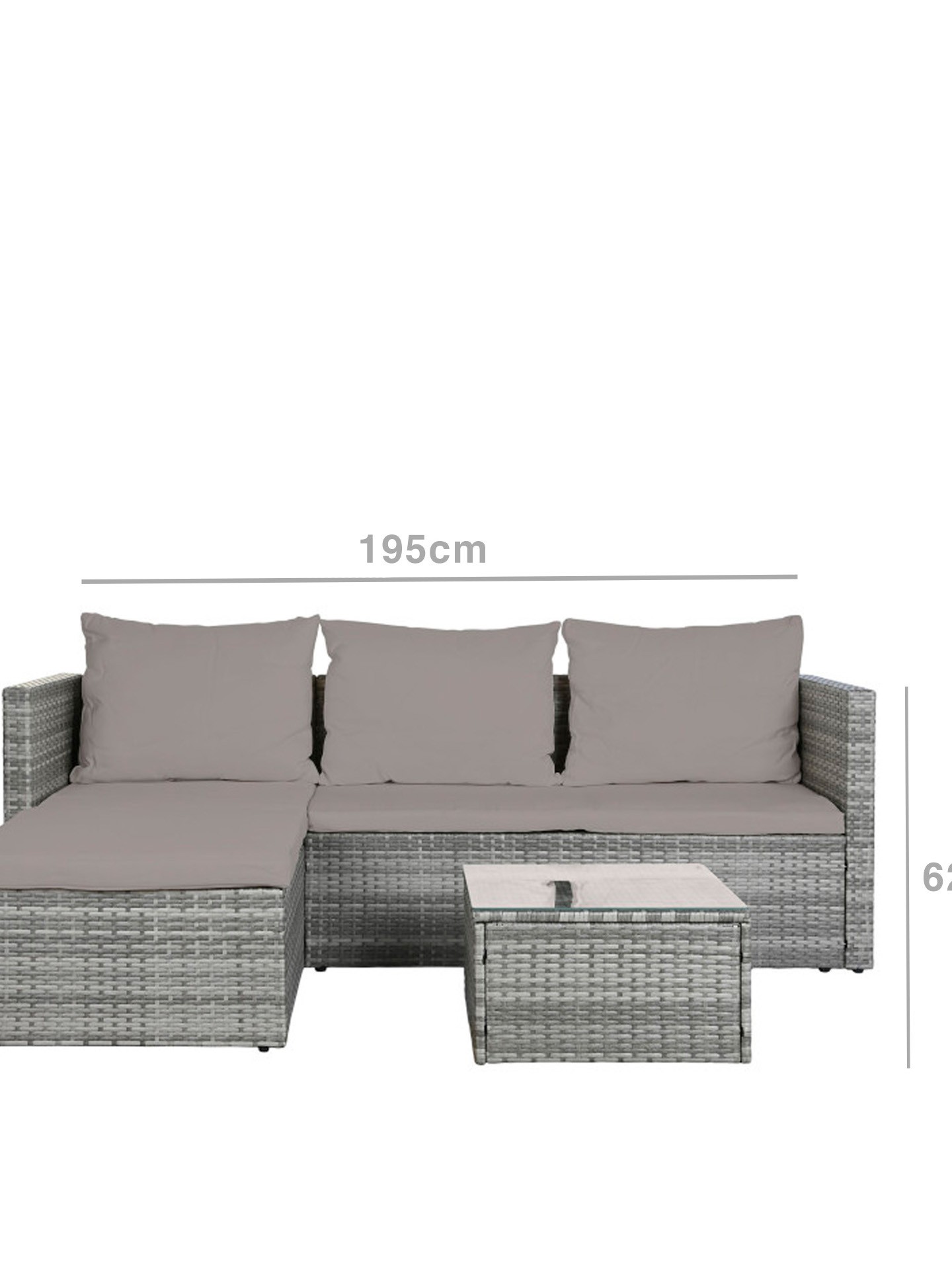 Conjunto Sofá Rattan + Mesa Apoio 195X130X62cm