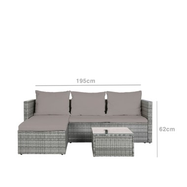 Conjunto Sofá Rattan + Mesa Apoio 195X130X62cm
