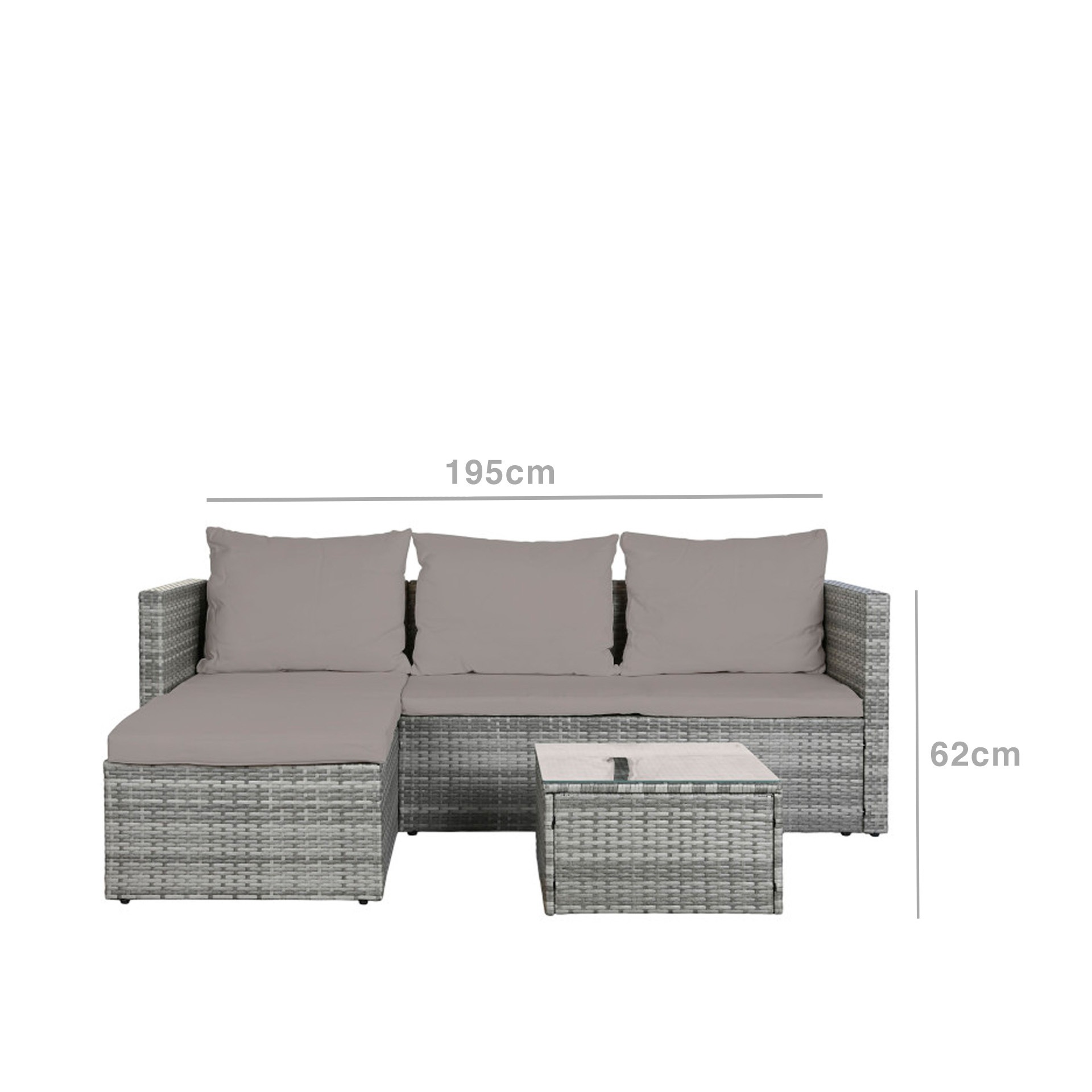 Conjunto Sofá Rattan + Mesa Apoio 195X130X62cm