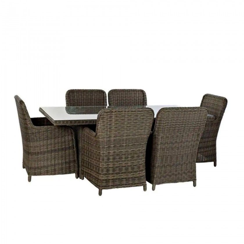 Conjunto 6 Cadeiras Rattan + Mesa Jantar 200X100X75cm