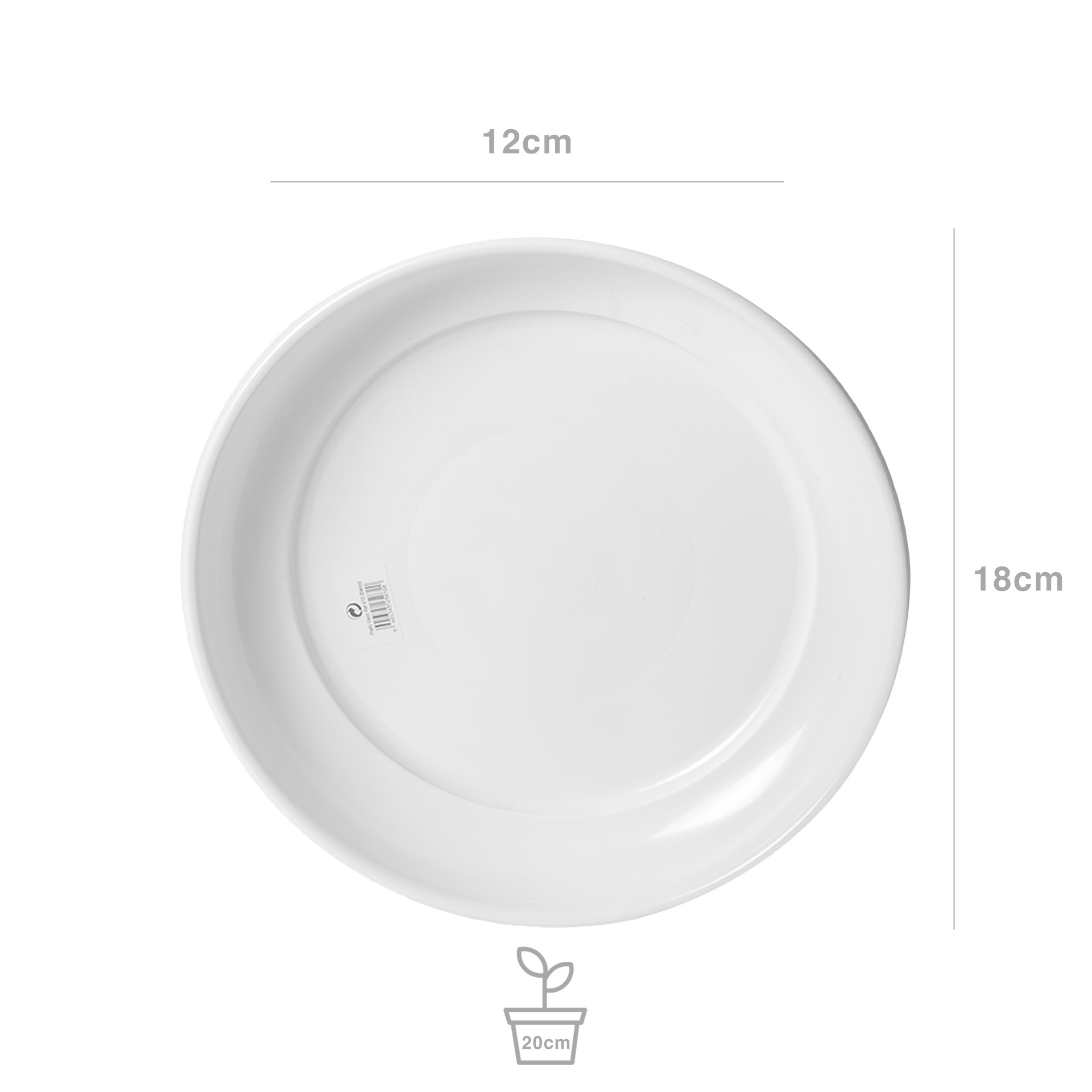 Prato para Vaso Plástico Tradicional Brilho Redondo Branco 20cm