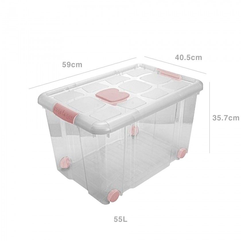 Caixa Arrumos New Box com Fechos e Rodas Rosa 55l 59X40.5X35.7cm