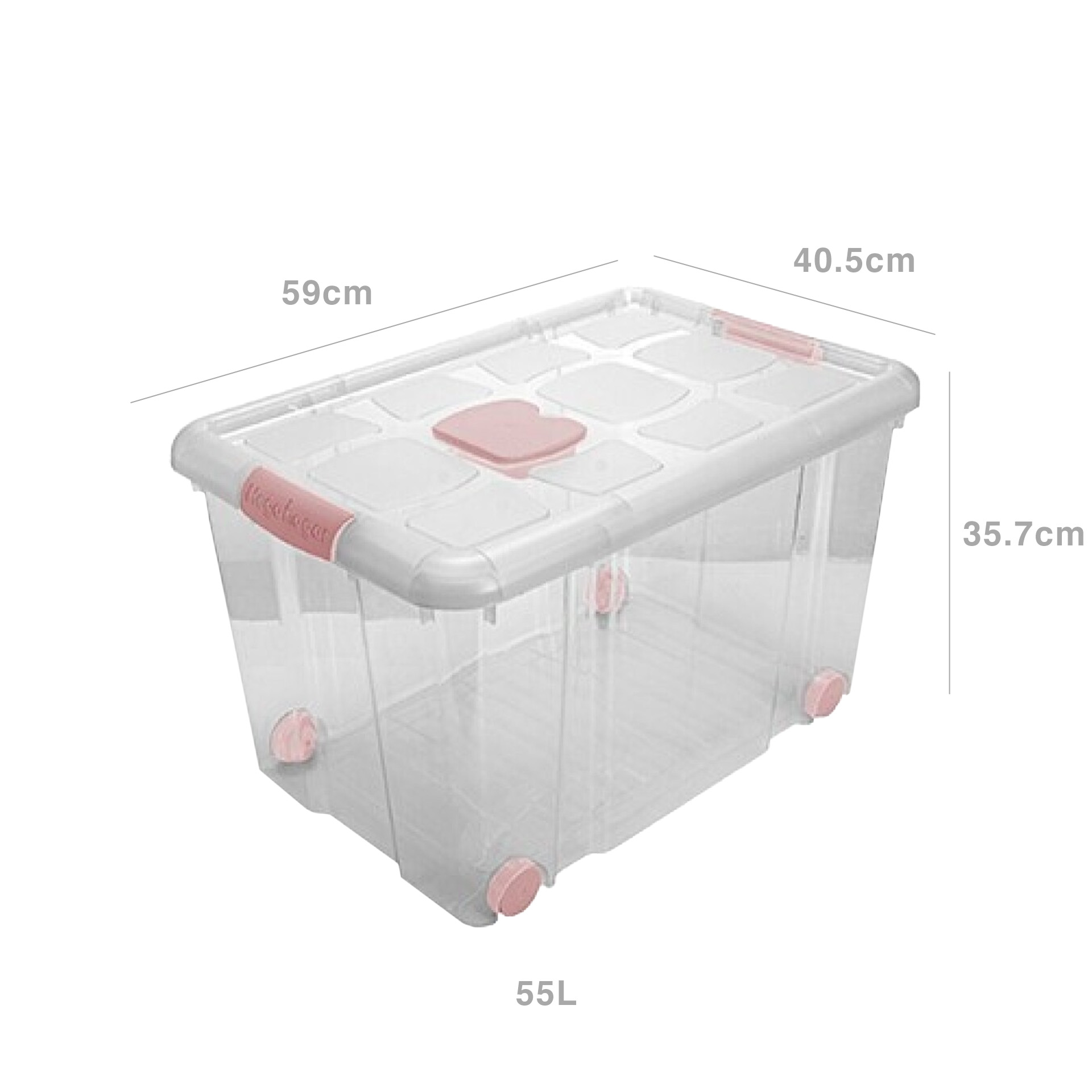 Caixa Arrumos New Box com Fechos e Rodas Rosa 55l 59X40.5X35.7cm