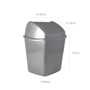 Papeleira Tampa Basculante Segre Quadrada Prata 1100ml 13.5X11.5X17cm