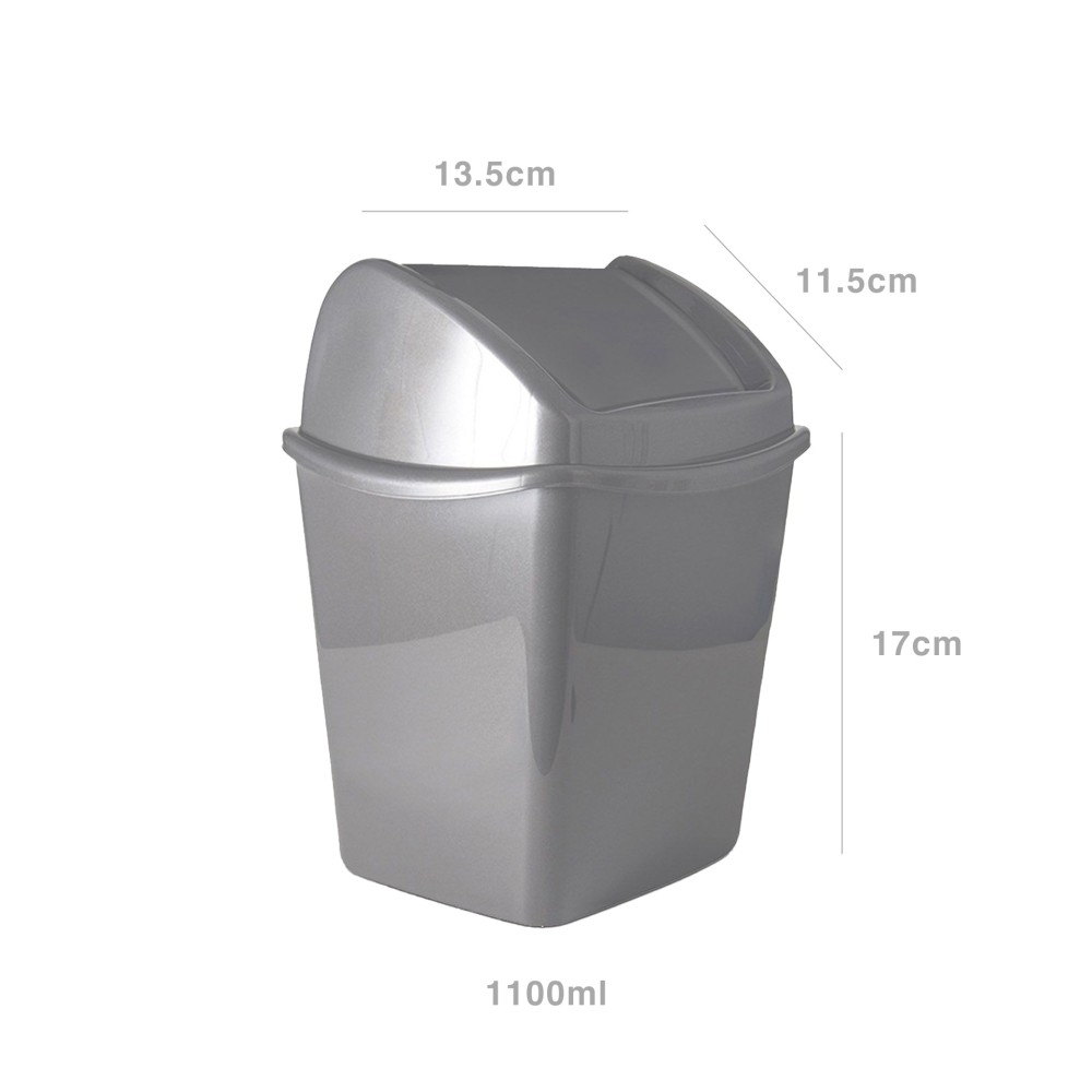 Papeleira Tampa Basculante Segre Quadrada Prata 1100ml 13.5X11.5X17cm