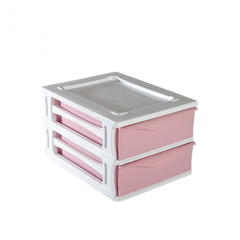 Caixa Organizadora Kremlin com 2 Gavetas Rosa 35.5X26.5X20.5cm