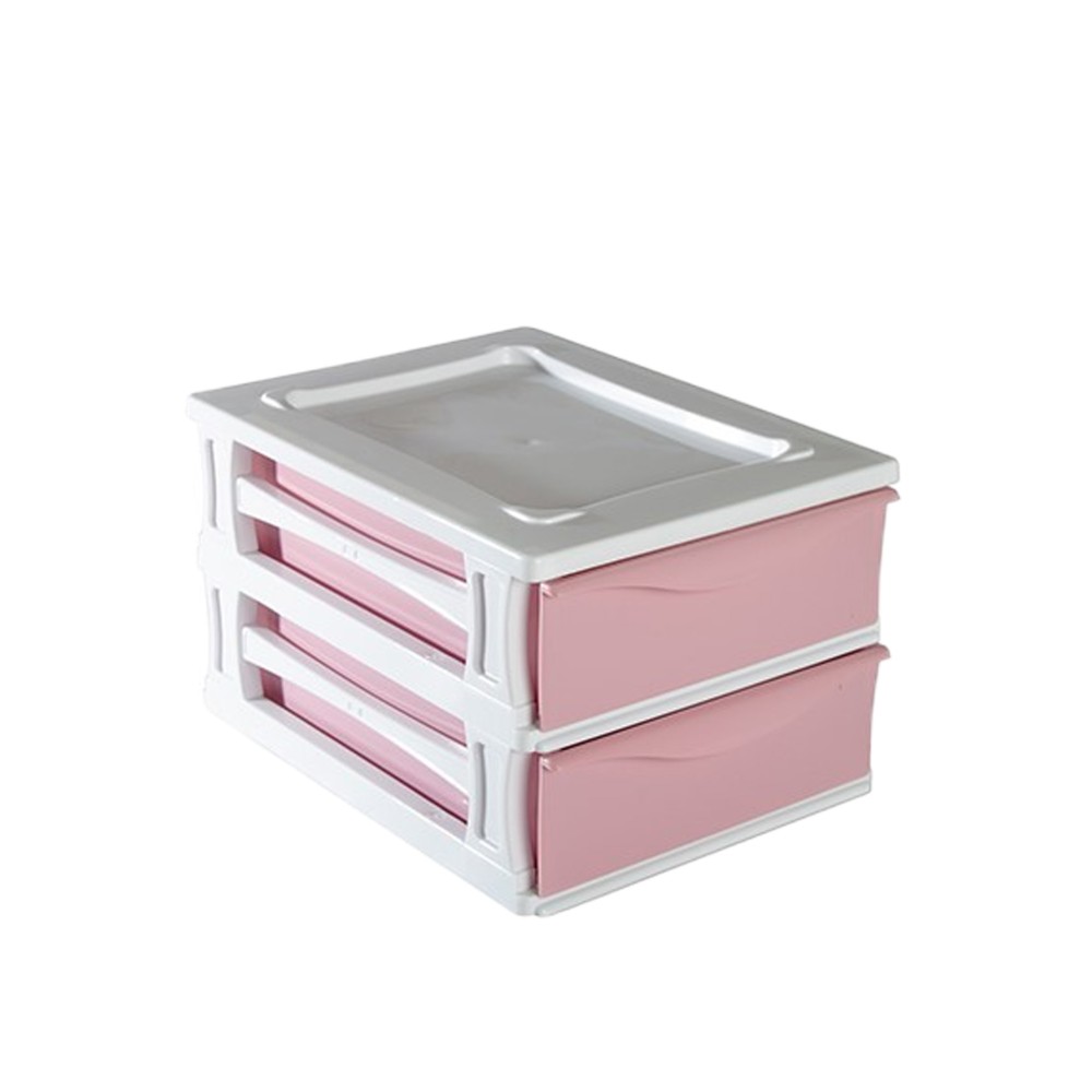 Caixa Organizadora Kremlin com 2 Gavetas Rosa 35.5X26.5X20.5cm
