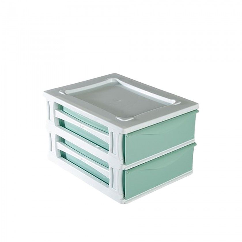 Caixa Organizadora Kremlin com 2 Gavetas Verde 35.5X26.5X20.5cm