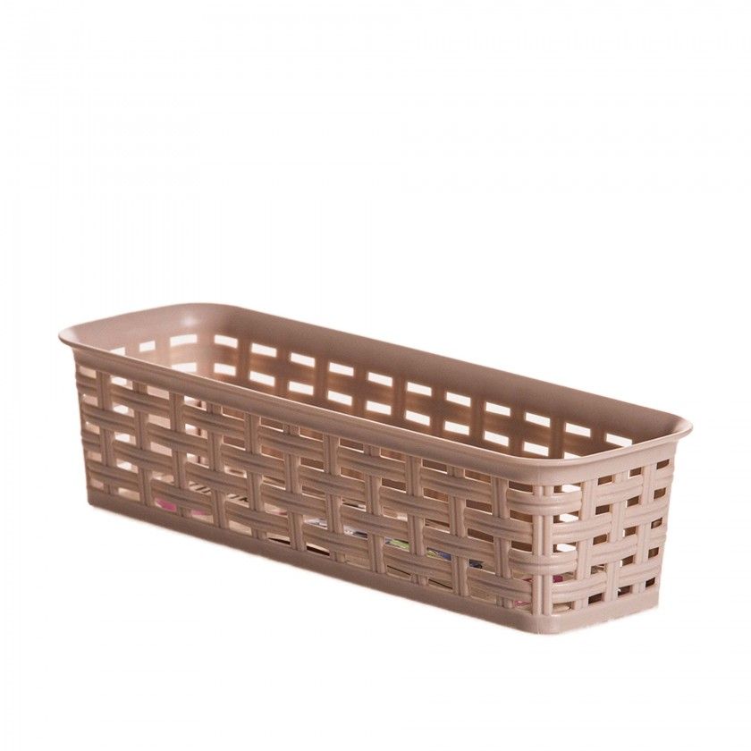 Cesto Multiusos Plstico Rattan Retangular Rosa 800ml 24.2X8X6cm