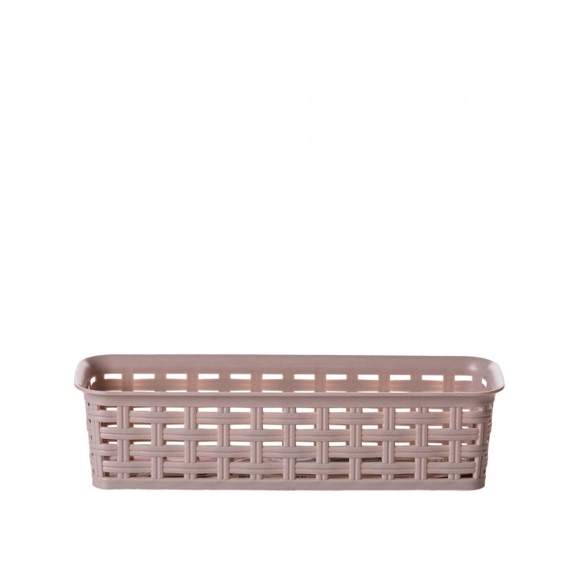 Cesto Multiusos Plástico Rattan Retangular Rosa 800ml 24.2X8X6cm Cesto Multiusos Plástico Rattan Retangular Rosa 800ml 24.2X8X6cm