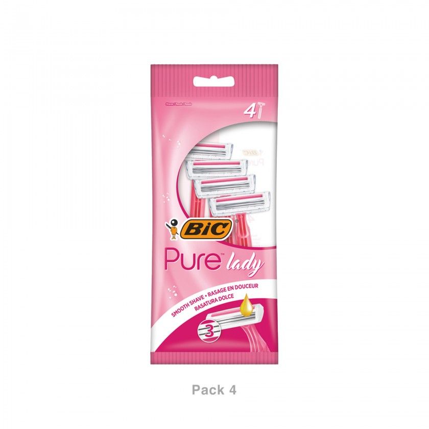 Lâmina Depiladora Descartável Bic Pure Lady Pink Pack 4 Lâmina Depiladora Descartável Bic Pure Lady Pink Pack 4