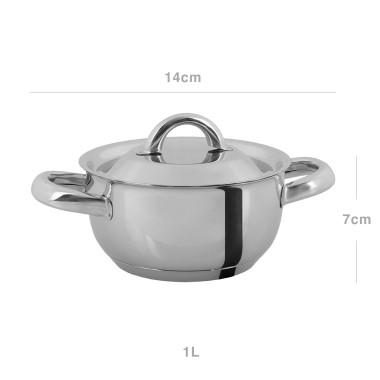 Caçarola Inox 2004 com Asas Redonda 1L 14X7cm