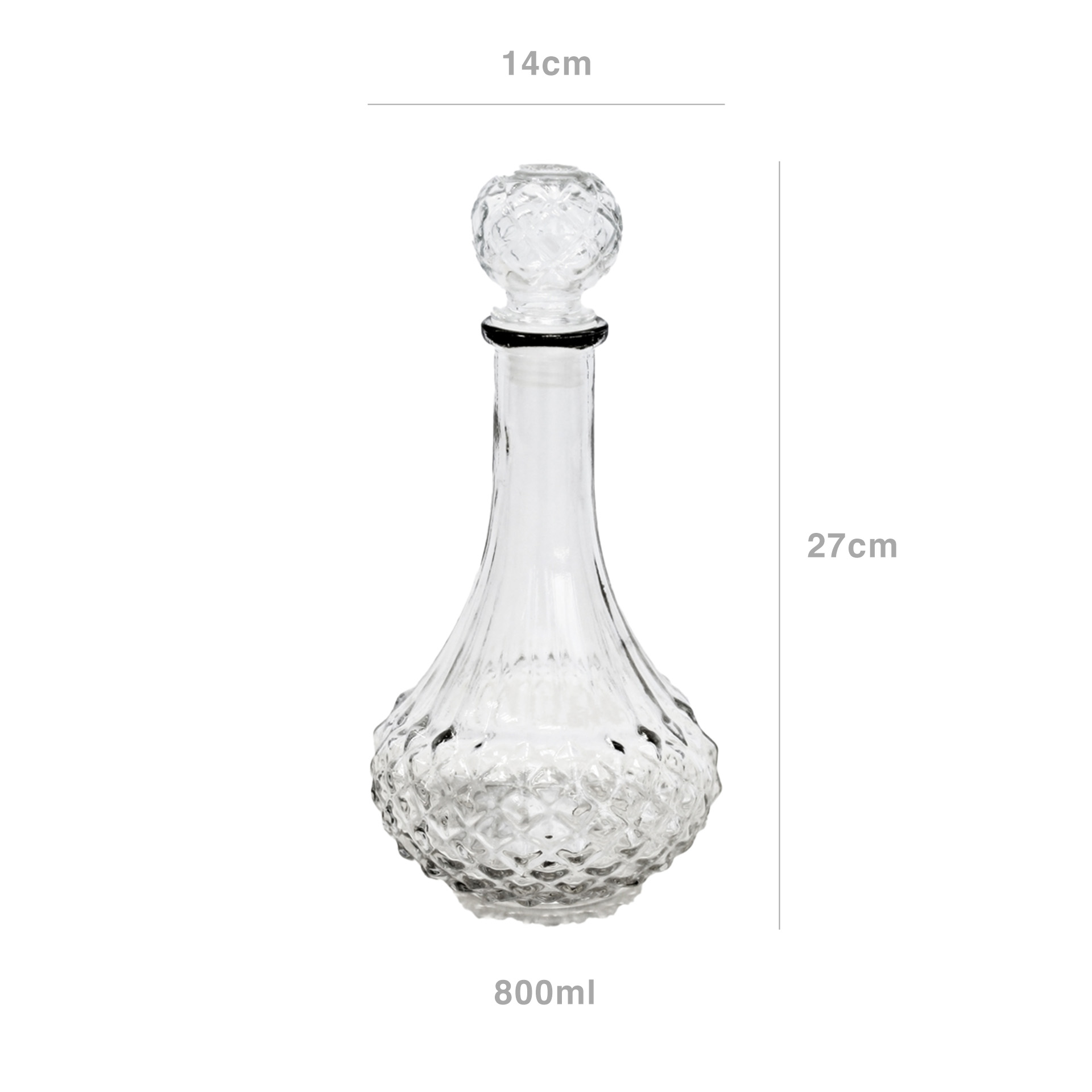 Garrafa Vidro Picotado 800ml 14X14X27cm