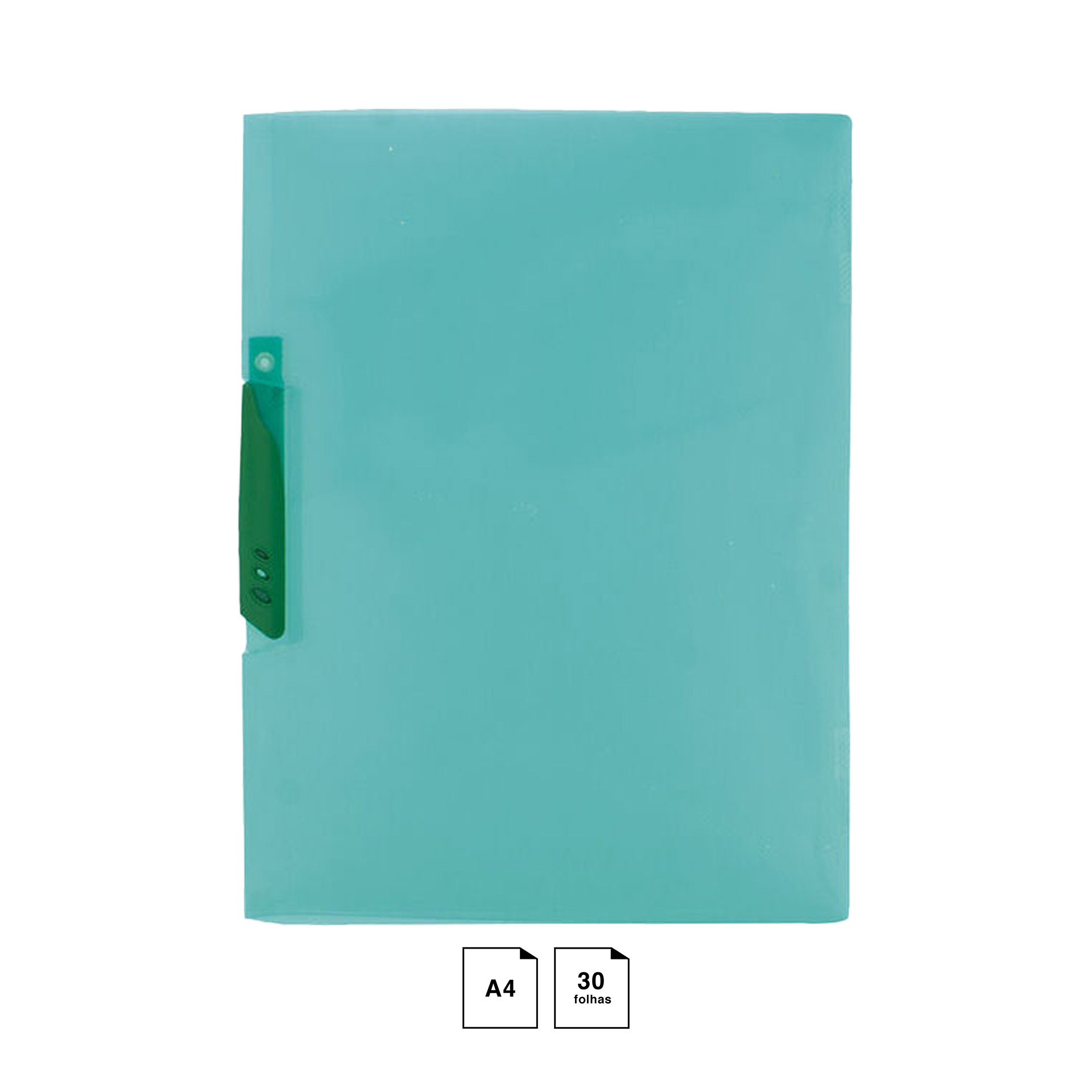 Dossier Clip Plástico Verde A4 30 Folhas 240X310mm