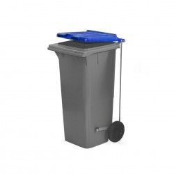 Contentor Eco Cinza com Pedal e Rodas Tampa Azul 120l 55.5X47X90.5cm