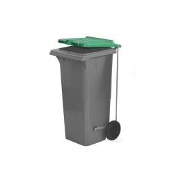 Contentor Eco Cinza com Pedal e Rodas Tampa Verde 120l 55.5X47X90.5cm