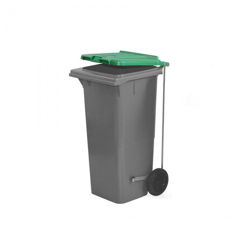 Contentor Eco Cinza com Pedal e Rodas Tampa Verde 120l 55.5X47X90.5cm