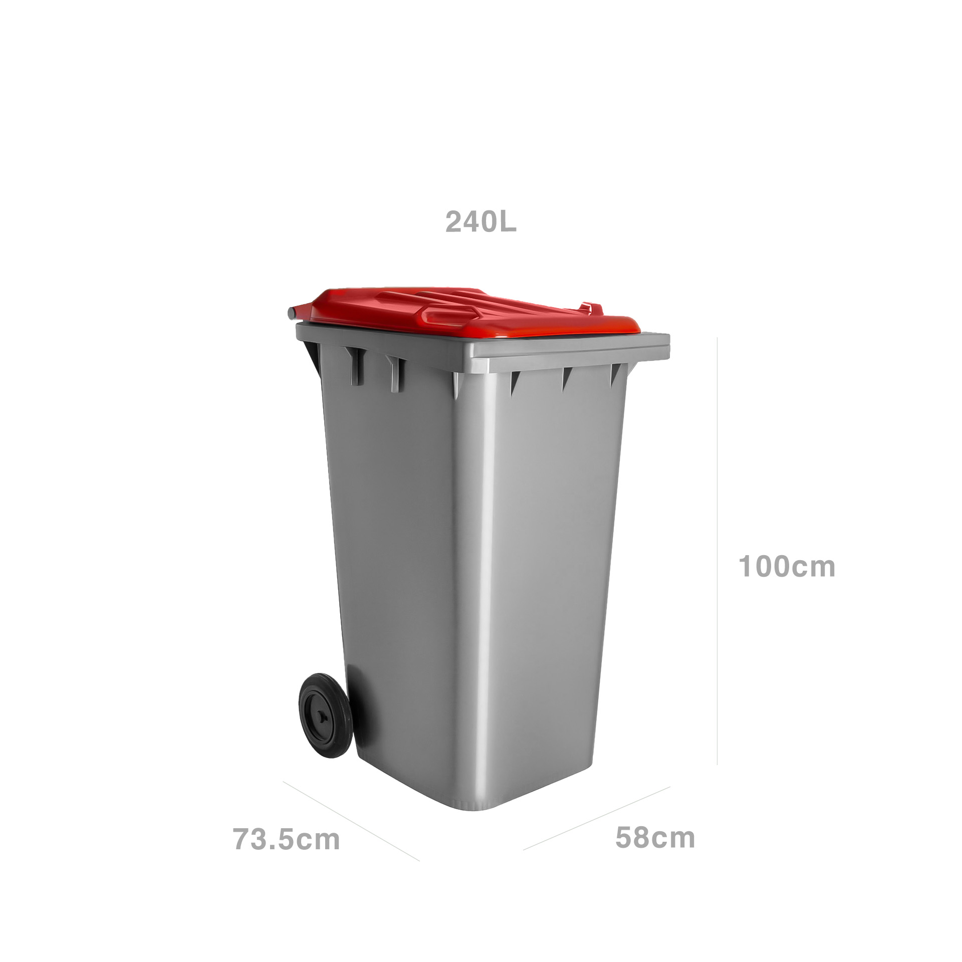 Contentor Eco Cinza com Rodas Tampa Vermelho 240l 73.5X58X100cm