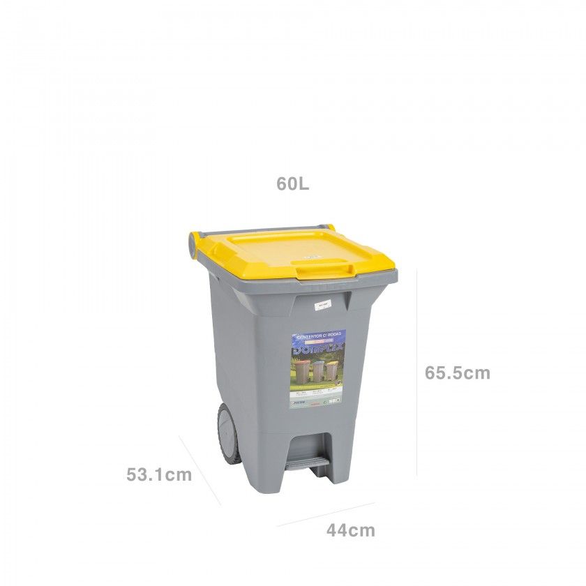 Contentor Eco com Pedal e Rodas Tampa Amarelo 60l 53.1X44X65.5cm Contentor Eco com Pedal e Rodas Tampa Amarelo 60l 53.1X44X65.5cm