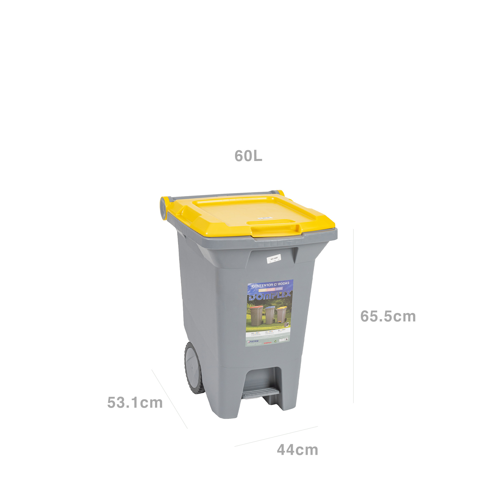 Contentor Eco com Pedal e Rodas Tampa Amarelo 60l 53.1X44X65.5cm
