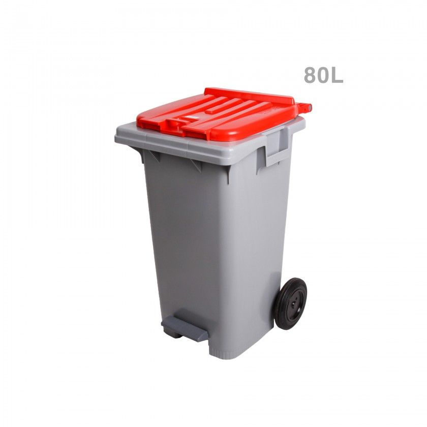 Contentor com Pedal e Rodas Tampa Vermelha 80l 55X47.5X86.5cm Contentor com Pedal e Rodas Tampa Vermelha 80l 55X47.5X86.5cm