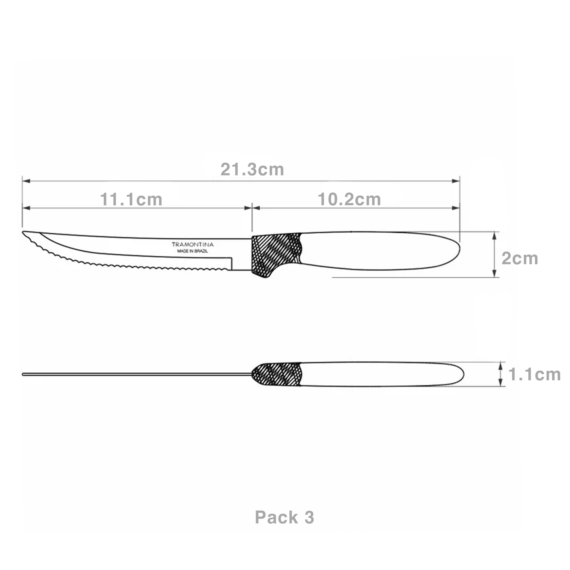Faca Mesa Ipanema Cabo Polipropileno 1.1X2X21.3cm Pack 3