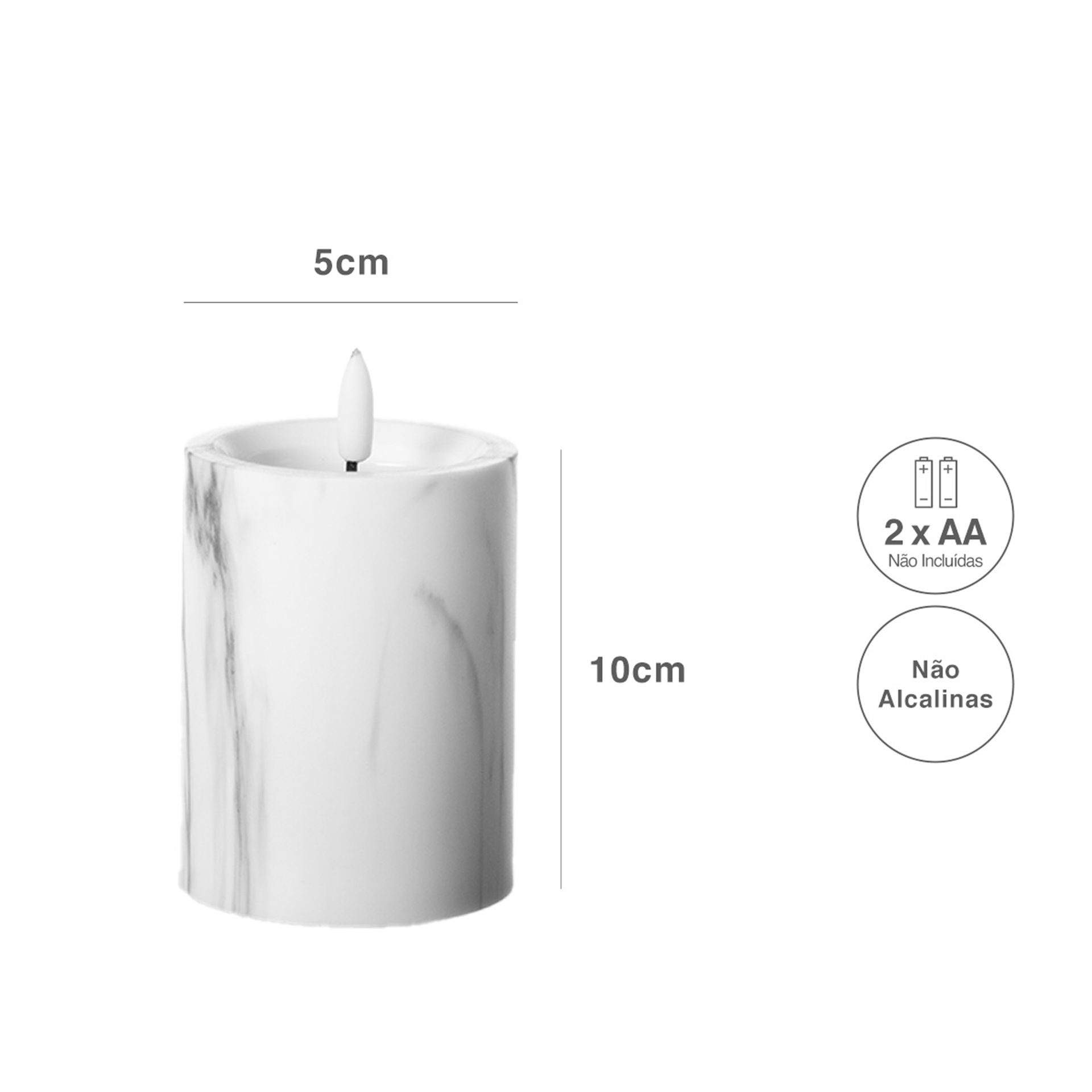 Círio Elétrico Efeito Mármore Branco 10X7.5cm