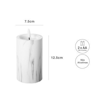 Círio Elétrico Efeito Mármore Branco 12.5X7.5cm