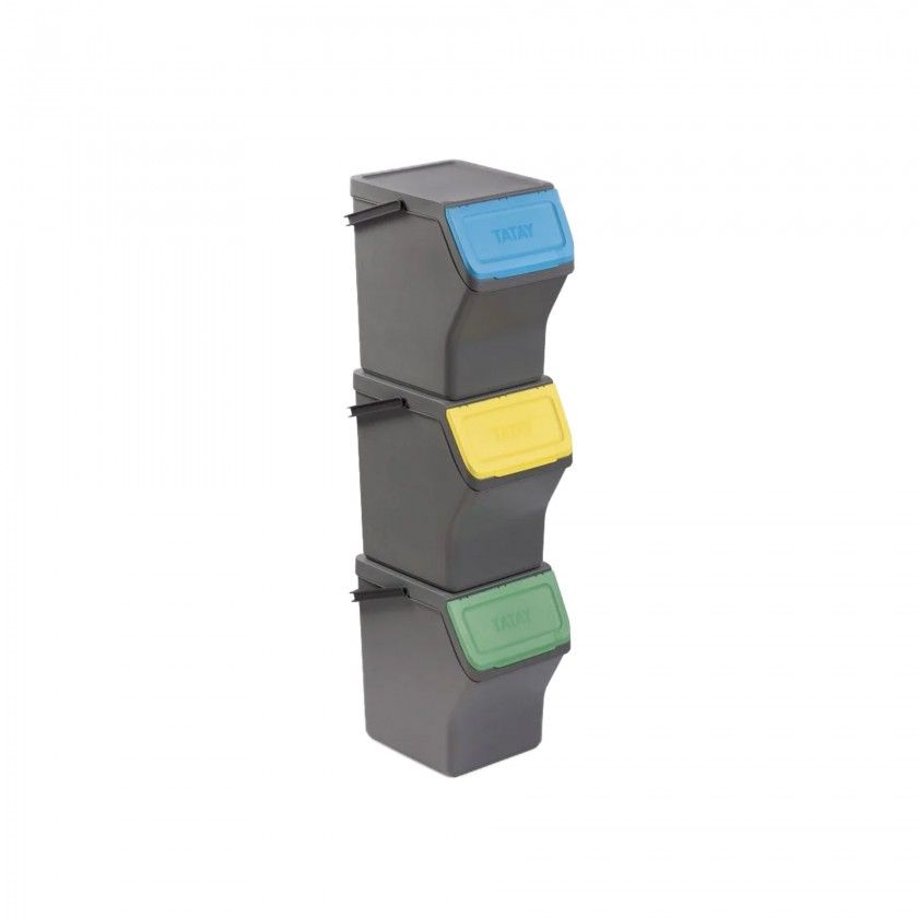 Balde Modular Reciclagem Easy Waste Cinza 20L 35X27X106.5cm Pack 3