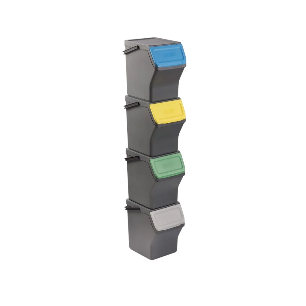 Balde Modular Reciclagem Easy Waste Cinza 20L 35X27X142cm Pack 4