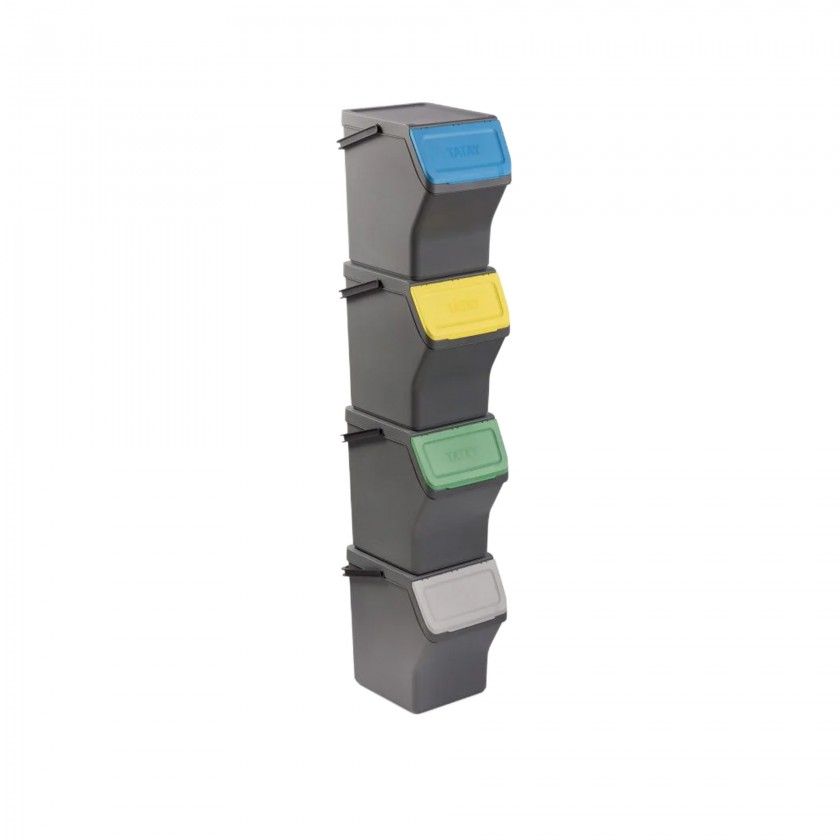 Balde Modular Reciclagem Easy Waste Cinza 20L 35X27X142cm Pack 4