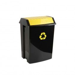 Balde Reciclagem com Tampa Basculante Preto / Amarelo 50L 40.5X33.5X57.5cm