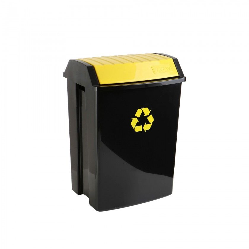 Balde Reciclagem com Tampa Basculante Preto / Amarelo 50L 40.5X33.5X57.5cm