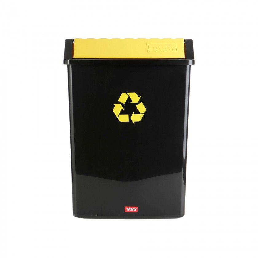 Balde Reciclagem com Tampa Basculante Preto / Amarelo 50L 40.5X33.5X57.5cm Balde Reciclagem com Tampa Basculante Preto / Amarelo 50L 40.5X33.5X57.5cm